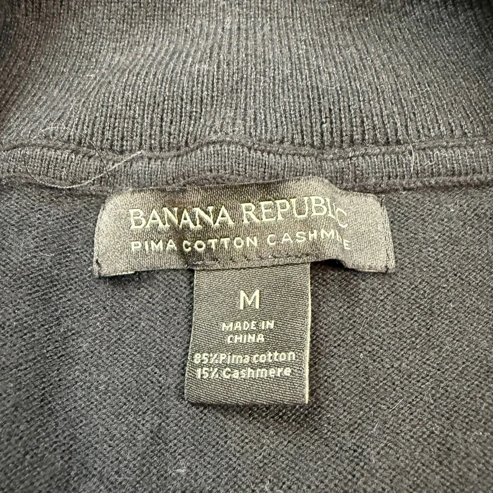 Banana Republic Mens Medium Pima Cotton Cashmere 1/4 Zip Sweater Black Burgundy